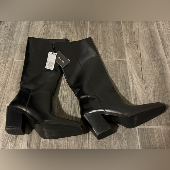 Zara x Massimo Dutti Women’s Leather Boots Square Toe Heels 38 NWT US 7.5 - Picture 8 of 9